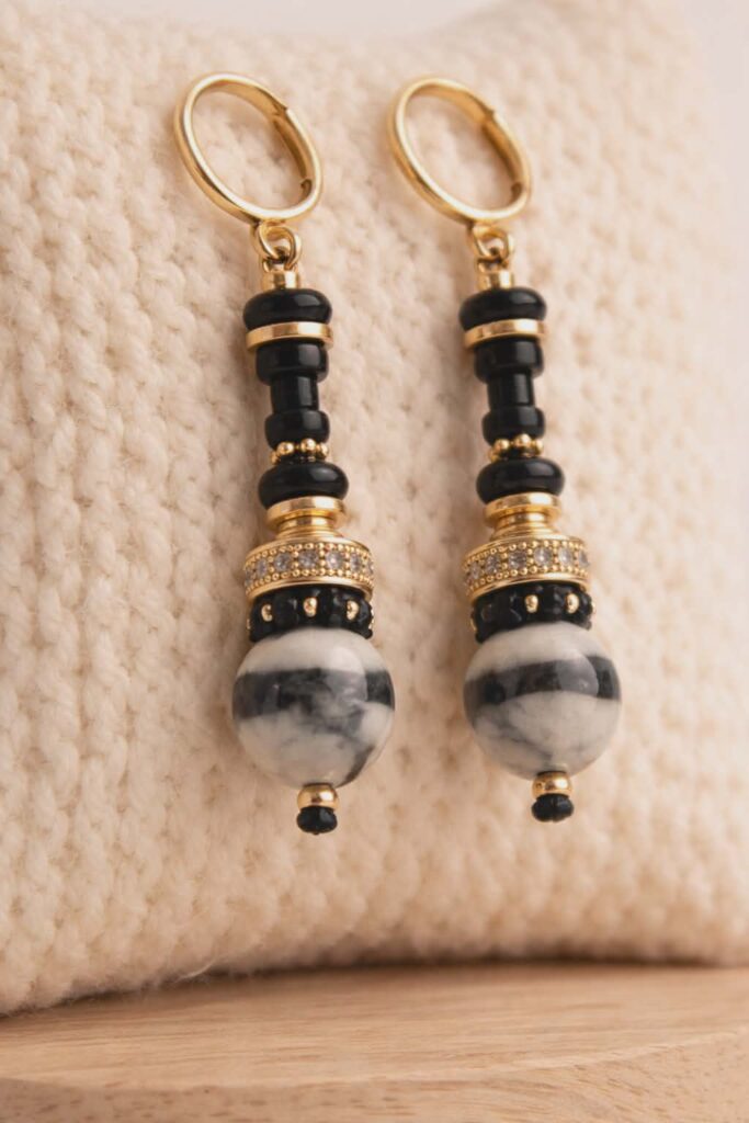 Onyx Earrings with Gold- Plated Accents