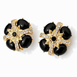 Elegant Gold-Plated Onyx & Zircon Earrings